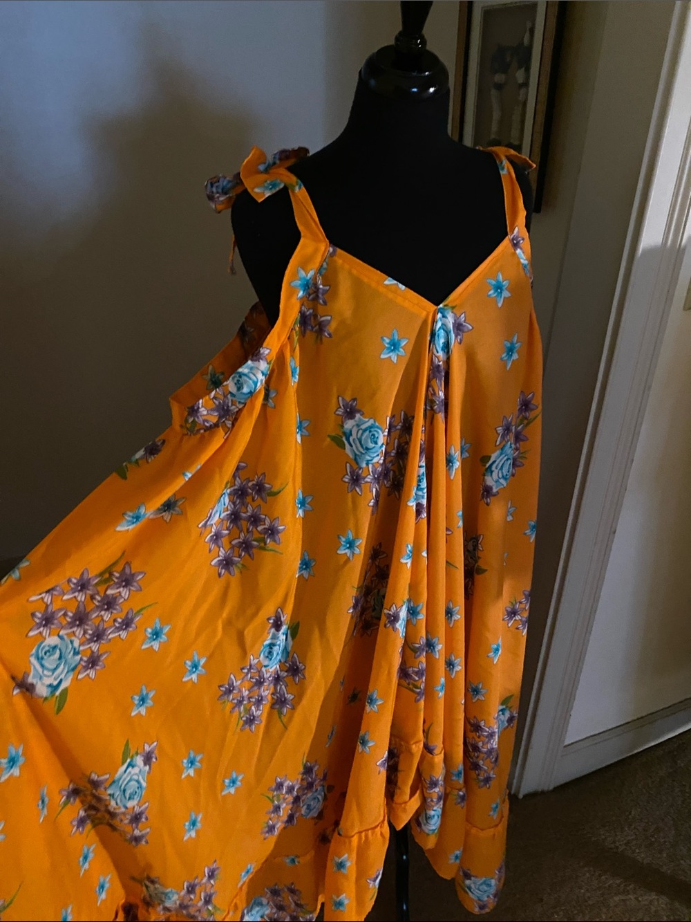Orange Floral Tie-Strap Maxi Dress